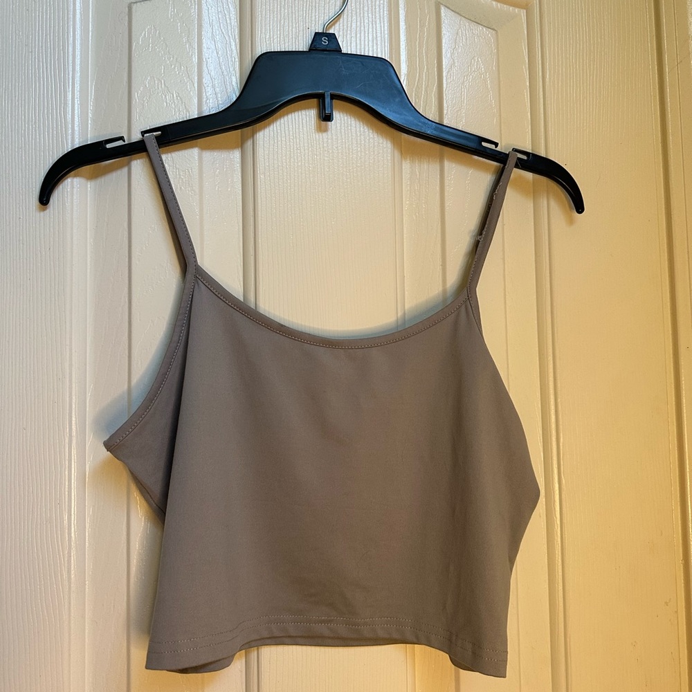 Basic Solid Grey Cropped Tank Top